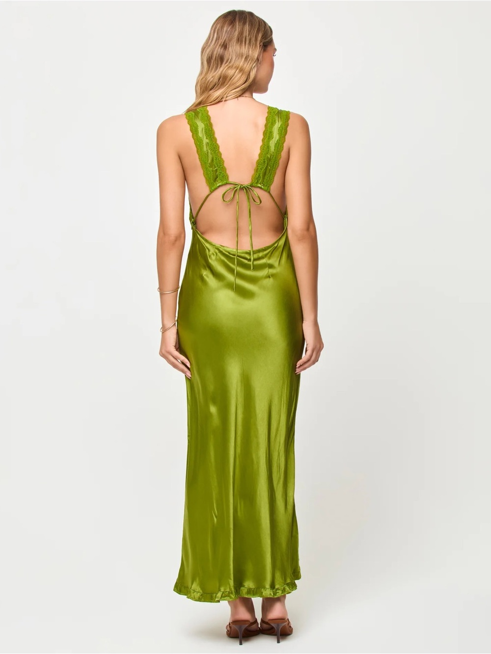 l*space x Salty Blonde Eyes On You Maxi Verdant Satin Lace-Trim Slip Dress - Picture 4 of 7